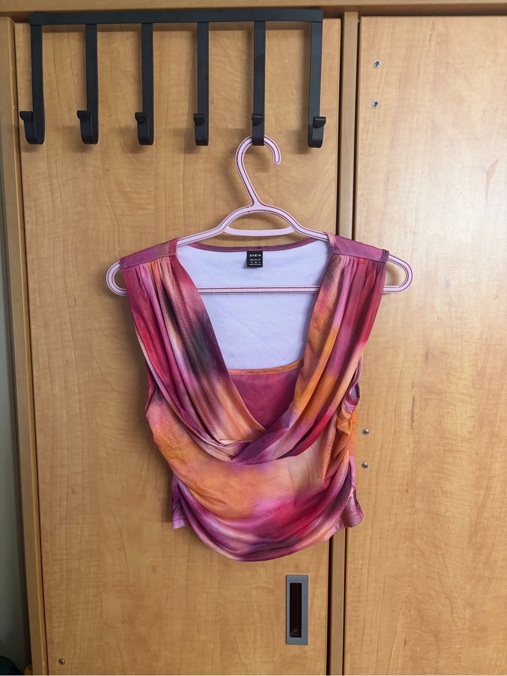 SOHO Multicolor Draped Cowl Neck Camisole in Pink and Orange Tones
